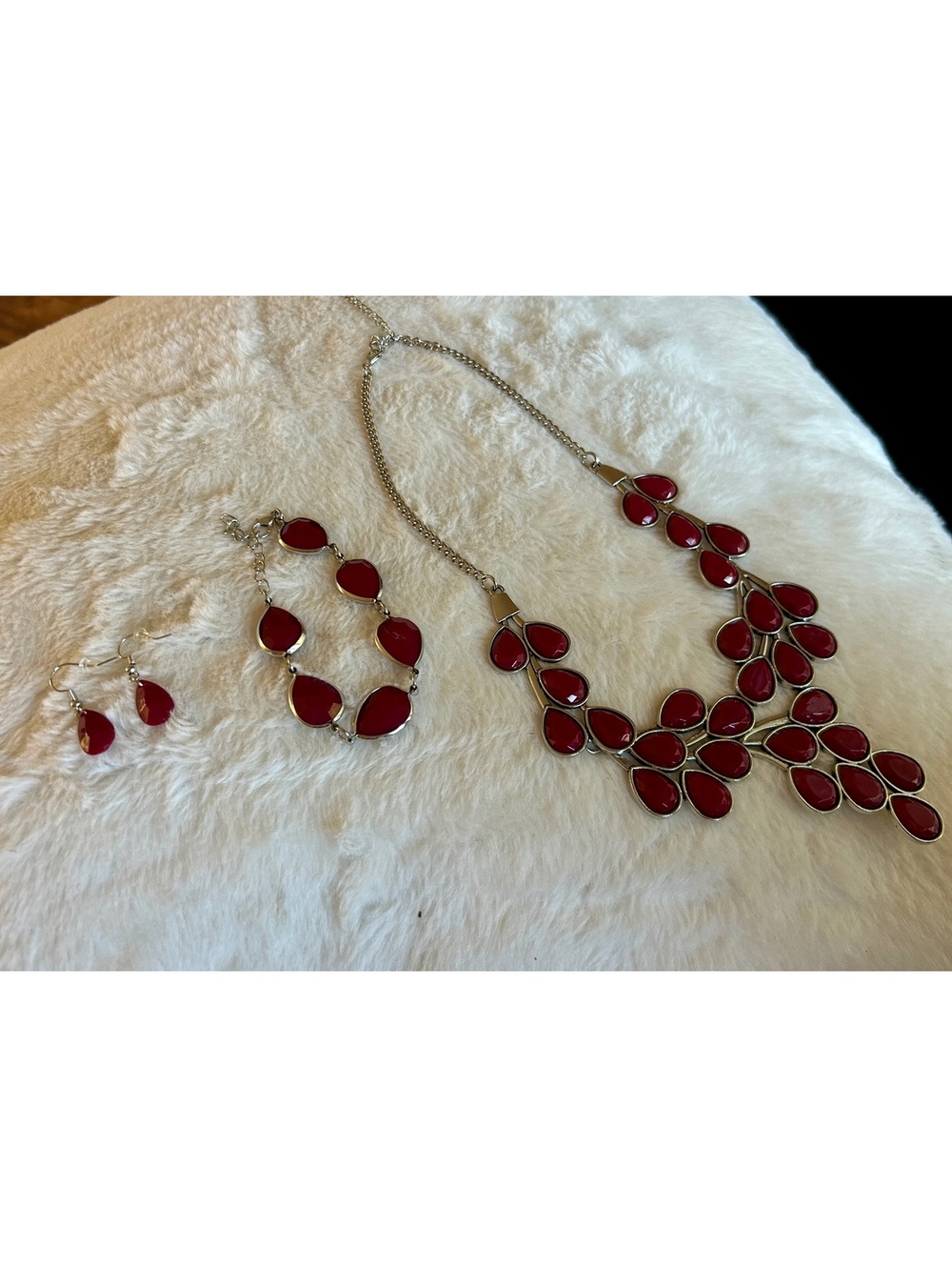 Red Teardrop Statement Necklace, Bracelet, and Earrings Set